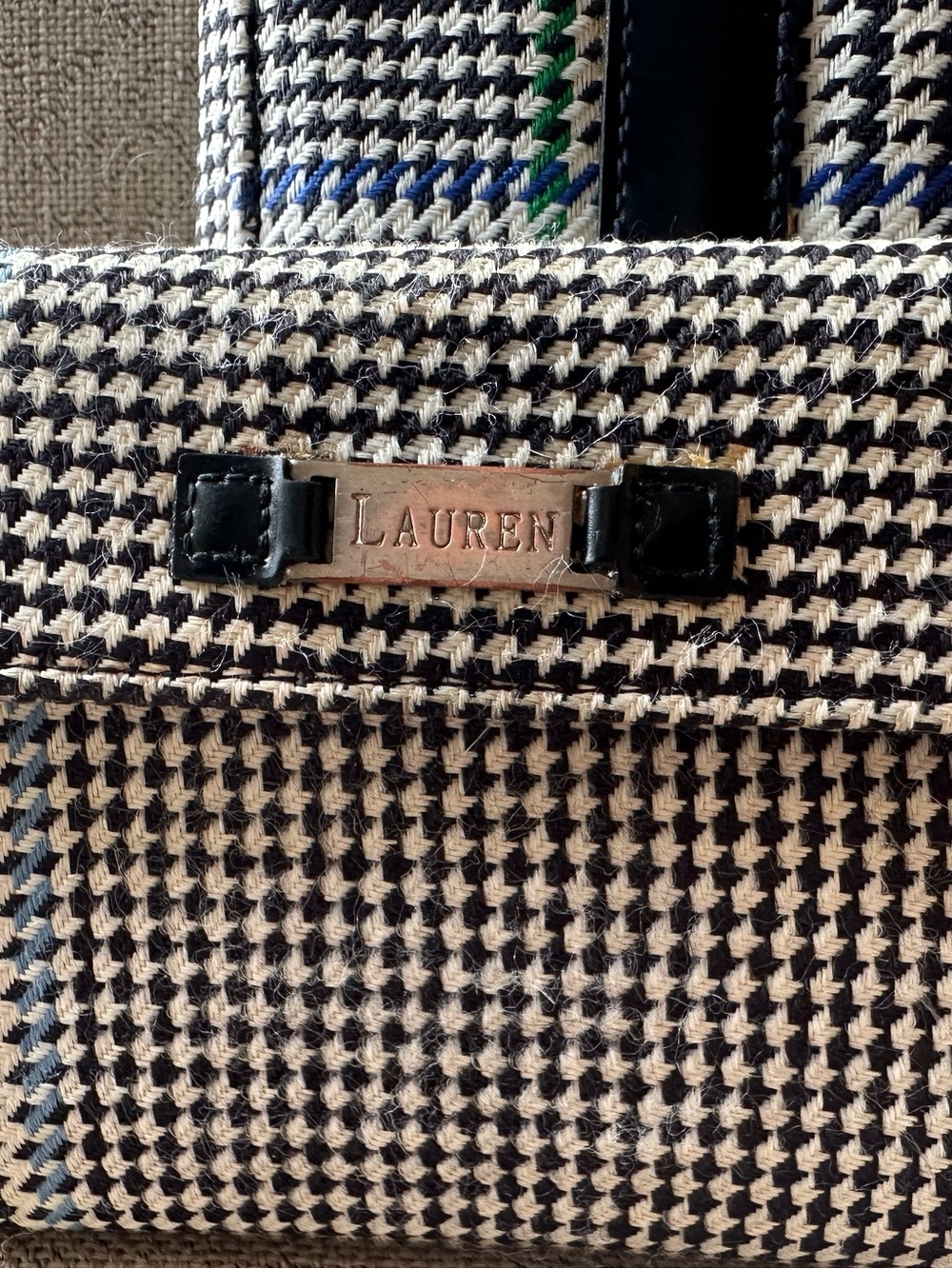 Lauren by Ralph Lauren Houndstooth Plaid Shoulder Bag Navy Trim with Wallet - Picture 4 of 16